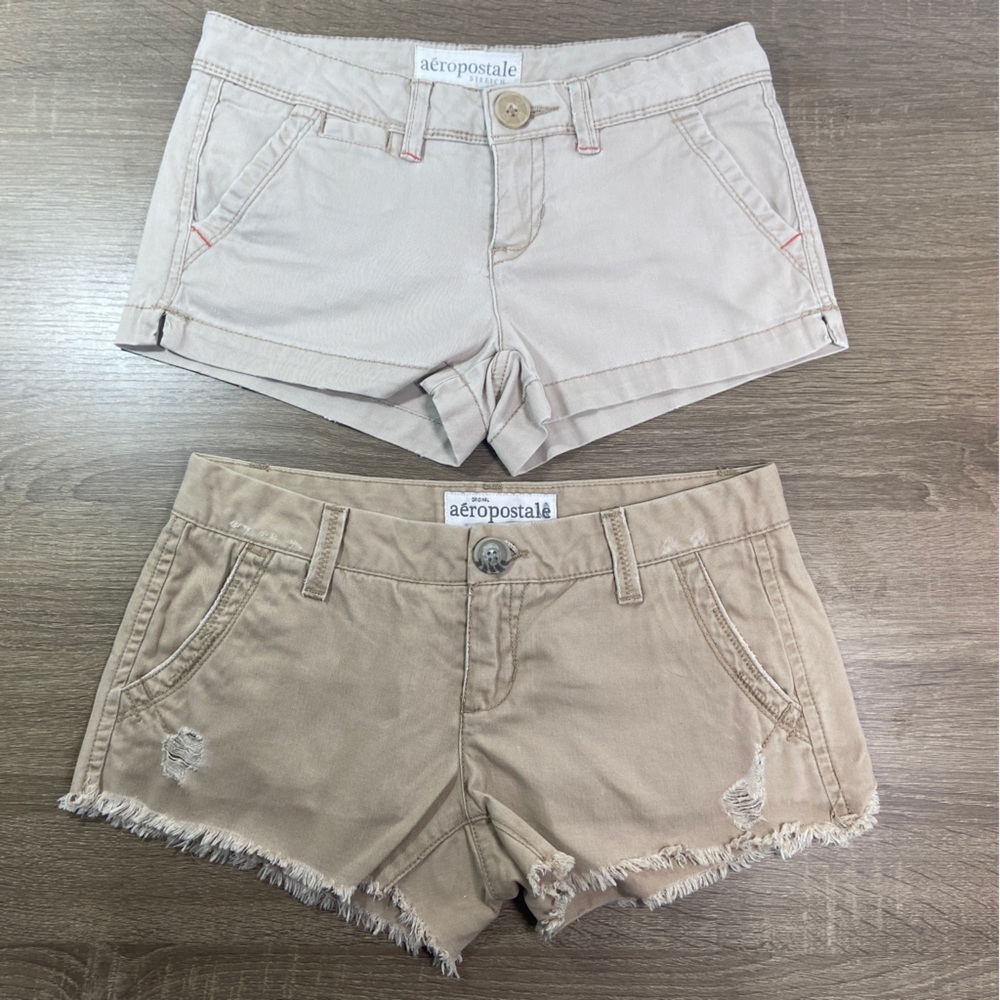 Aeropostale Stretch Jean Short Shorts Women’s 1/2 Cotton Lycra Pockets Tan Cream